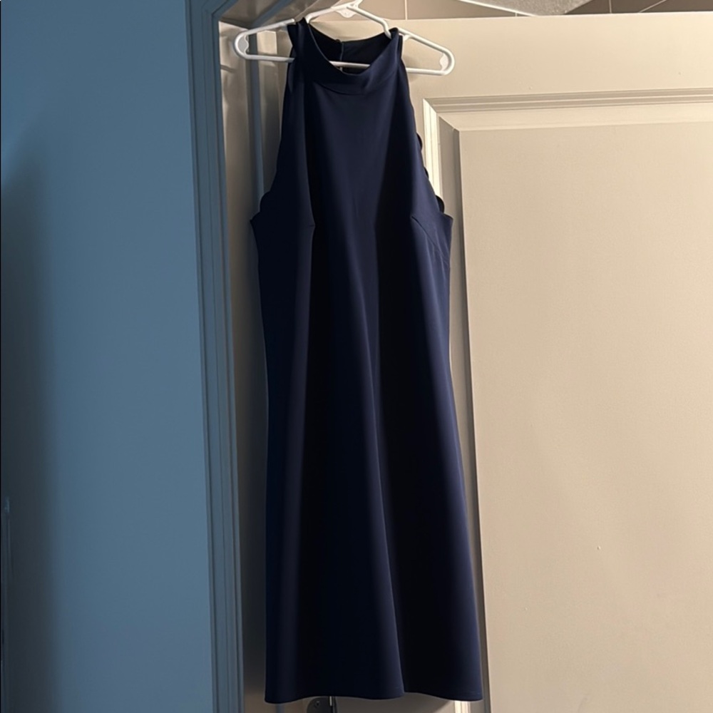 Blue mini dress with scalloped sleeve